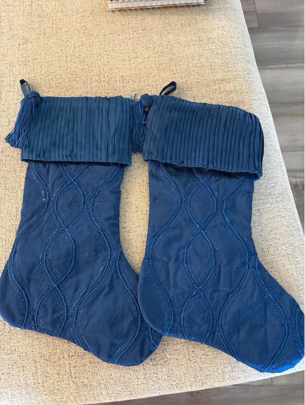 2 Royal Blue Christmas Stockings Used 2 years EUC